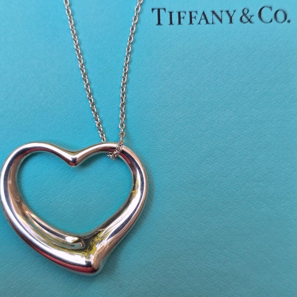 Tiffany & Co Elsa Peretti 34mm Open Heart Pendant on 30.5" Chain - Picture 2 of 7